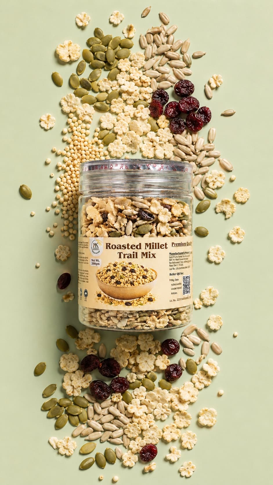 Roasted Millet Trail Mix, flatlay
